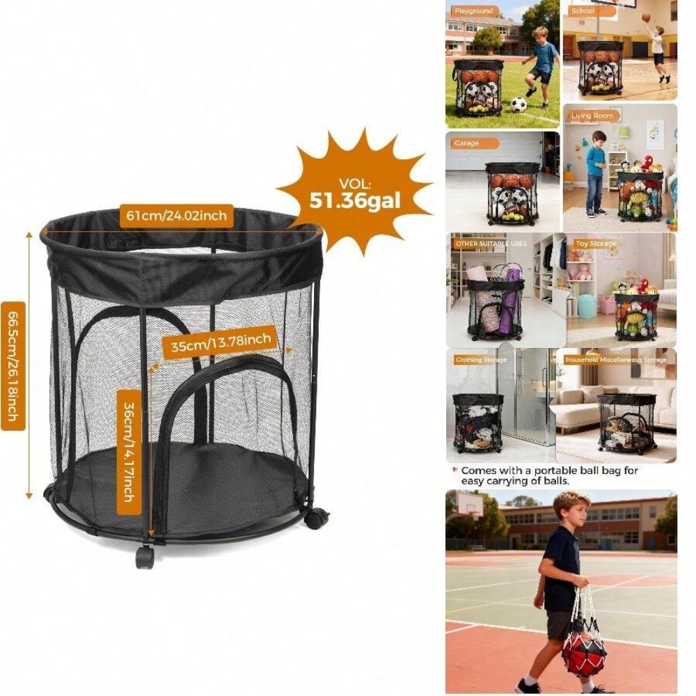 51.36 Gallon Ball Storage Cart - Sports Equipment Cart On Wheels 评论和价格